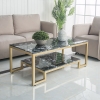 Bàn Trà Sofa Chữ Nhật 2 Tầng Đá Đen Chân Vàng Hiện Đại
