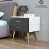 Tab Đầu Giường 2 Hộc Kéo Màu Trắng Xám Chân Sắt Sơn Vàng - TĐG32.2