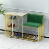 Ghế Ngồi Mang Giày Màu Xanh Chân Sắt Vàng - GMG12.3
