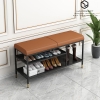 Ghế Ngồi Mang Giày Màu Nâu Chân Sắt Đen Phối Vàng - GMG13A.4