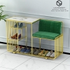 Ghế Ngồi Mang Giày Màu Xanh Chân Sắt Vàng - GMG12.3