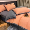 Bộ Chăn Ga Gối Cotton Tici Màu Cam Phối Viền Bèo Máu Xám  - CTTC03