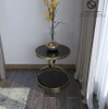 Bàn Góc Sofa 2 Tầng Mặt Kính Đen Chân Sắt Vàng - BT202.1