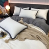 Bộ Chăn Ga Gối Cotton Tici  Nền Màu Trắng Phối Viền Bèo Màu Xám - CTTC02