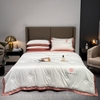 Bộ Chăn Ga Gối Phi Lụa Charming Nền Màu Trắng Phối Viền Màu Hồng - LCM03