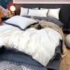 Bộ Chăn Ga Gối Cotton Tici  Nền Màu Trắng Phối Viền Bèo Màu Xám - CTTC02