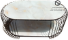 Bàn Trà Oval 2 Tầng Mặt Kính Trắng In Vân Đá Chân Sắt Lồng Sơn Đen- BT184.6