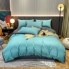 Bộ Chăn Ga Gối Cotton Tici Màu Xanh Phối Viền Bèo Máu Xám  - CTTC05