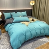 Bộ Chăn Ga Gối Cotton Tici Màu Xanh Phối Viền Bèo Máu Xám  - CTTC05