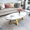 Bàn Trà Sofa Elip Mặt Đá Trắng Chân Sắt Sơn Vàng - BT22.3