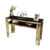 Bàn Console Mặt Kính Đen Chân Inox Xi Mạ Pvd Màu Vàng Cao Cấp - BTT37