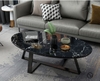 Bàn Trà Sofa Elip Mặt Đá Đen Chân Sắt Sơn Đen