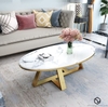 Bàn Trà Sofa Elip Mặt Đá Trắng Chân Sắt Sơn Vàng - BT22.3