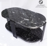 Bàn Trà Oval 2 Tầng Mặt Đá Đen Chân Sắt Sơn Đen - BT193.2