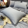 Bộ Chăn Ga Gối Cotton Tici Nền Màu Xám Nhạt Phối Viền Bèo Màu Xám Đậm - CTTC07