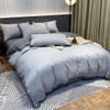 Bộ Chăn Ga Gối Cotton Tici Nền Màu Xám Nhạt Phối Viền Bèo Màu Xám Đậm - CTTC07