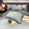 Bộ Chăn Ga Gối Cotton Tici Nền Màu Xám Nhạt Phối Viền Bèo Màu Xám Đậm - CTTC07