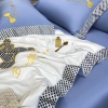 Bộ Chăn Ga Gối Lụa Tencel 40s Màu Xanh Lam In Hình Gấu 5D Siêu Đáng Yêu- LTC40.03
