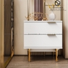 Tab Đầu Giường 2 Hộc Kéo Màu Trắng Chân Sắt Sơn Vàng - TĐG44