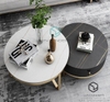 Bàn Trà Đôi Tròn Có Hộc Kéo Mặt Ceramic Trắng & Đen Chân Sắt Sơn Vàng - BT315.5