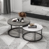 Bàn Trà Đôi Tròn - Mặt Đá Ceramic, Chân Sắt Sơn Đen