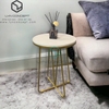 Bàn Góc Sofa Mặt Đá Trắng Chân Sắt Kiểu Chữ M Sơn Vàng - BT180.B4