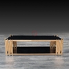Bàn Trà Sofa Chữ Nhật Mặt Kính Đen Chân Inox Mạ Pvd Màu Vàng Cao Cấp - BT19B