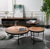 Trọn Bộ 3 Bàn Trà Sofa Tròn Mặt Gỗ Chân Sắt Kiểu Sơn Đen - BT74D