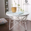 Bàn Trà Tròn Mặt Kính Trắng Chân Sắt Kiểu Vương Miện Sơn Trắng - BT12S