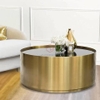 Bàn Trà Sofa Tròn Mặt Kính Đen Khung Viền Inox Mạ Pvd Màu Vàng Bóng Cao Cấp - BT33