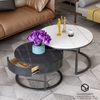 Bàn Trà Đôi Tròn Có Hộc Kéo Mặt Ceramic Trắng & Đen Chân Sắt Sơn Đen