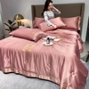 Bộ Chăn Ga Gối Lụa Cao Cấp Màu Hồng Thêu Chữ H Luxury Life Mềm Mịn Sang Trọng - LXR06