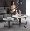 Bàn Trà Đôi Tròn D6045 Kiểu Nhật Mặt Đá Trắng Chân Sắt Sơn Đen - BT189.5A
