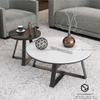 Bàn Trà Đôi Tròn D7045 Kiểu Nhật Mặt Ceramic Đen & Trắng Chân Sắt Sơn Đen - BT189.7