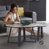 Bàn Trà Đôi Tròn D6045 Kiểu Nhật Mặt Đá Trắng Chân Sắt Sơn Đen - BT189.5A