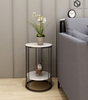 Bàn Góc Sofa Mặt Đá Trắng Chân Sắt Sơn Đen - BT198.3