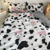 Bộ Chăn Ga Gối 5 Món Cotton Poly Hàn Quốc In Hình Con Bò Sữa Trắng Đen- CP05