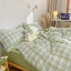 Bộ Chăn Ga Gối 5 Món Cotton Poly Hàn Quốc In Hình Caro Phối Màu Xanh Trắng - CP07
