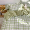 Bộ Chăn Ga Gối 5 Món Cotton Poly Hàn Quốc In Hình Caro Phối Màu Xanh Trắng - CP07