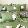 Bộ Chăn Ga Gối 5 Món Cotton Poly Hàn Quốc In Hình Còn Cừu Trắng Phối Màu Xanh - CP08