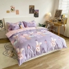 Bộ Chăn Ga Gối 5 Món Cotton Poly Hàn Quốc In Hình Con Gấu Và Thỏ Phối Nền Màu Tím Hồng - CP12