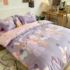 Bộ Chăn Ga Gối 5 Món Cotton Poly Hàn Quốc In Hình Con Gấu Và Thỏ Phối Nền Màu Tím Hồng - CP12