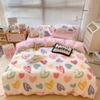 Bộ Chăn Ga Gối 5 Món Cotton Poly Hàn Quốc In Hình Trái Tim Phối Nền Màu Hồng - CP13