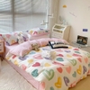 Bộ Chăn Ga Gối 5 Món Cotton Poly Hàn Quốc In Hình Trái Tim Phối Nền Màu Hồng - CP13