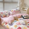 Bộ Chăn Ga Gối 5 Món Cotton Poly Hàn Quốc In Hình Trái Tim Phối Nền Màu Hồng - CP13