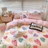 Bộ Chăn Ga Gối 5 Món Cotton Poly Hàn Quốc In Hình Trái Tim Phối Nền Màu Hồng - CP13