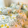 Bộ Chăn Ga Gối 5 Món Cotton Poly Hàn Quốc In Hình Con Gấu Xanh Phối Nền Màu Trắng Xanh - CP14
