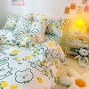 Bộ Chăn Ga Gối 5 Món Cotton Poly Hàn Quốc In Hình Con Gấu Xanh Phối Nền Màu Trắng Xanh - CP14