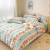 Bộ Chăn Ga Gối 5 Món Cotton Poly Hàn Quốc In Hình Con Gấu Và Hoa Phối Nền Màu Trắng Xanh Dương - CP15