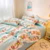 Bộ Chăn Ga Gối 5 Món Cotton Poly Hàn Quốc In Hình Con Gấu Và Hoa Phối Nền Màu Trắng Xanh Dương - CP15
